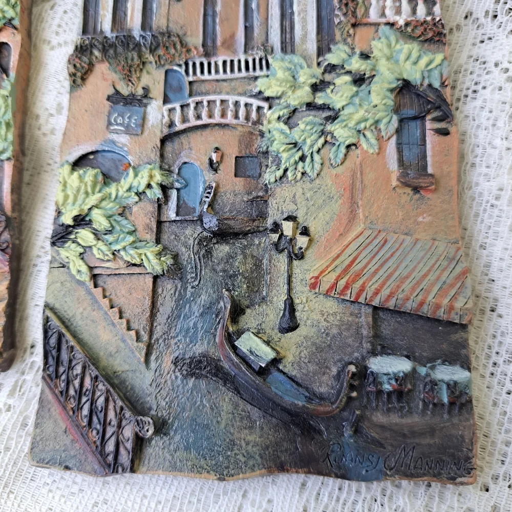 Vtg Ruane Manning Set 3D Textured Resin Wall Art Decor Sculpture Venice scenes